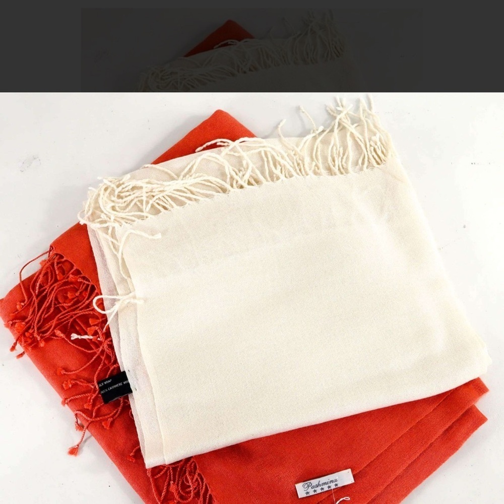 Pashmina Shawl Scarf in Coral - and - Cashmere Wool / Silk Shawl Scarf in Ivory
